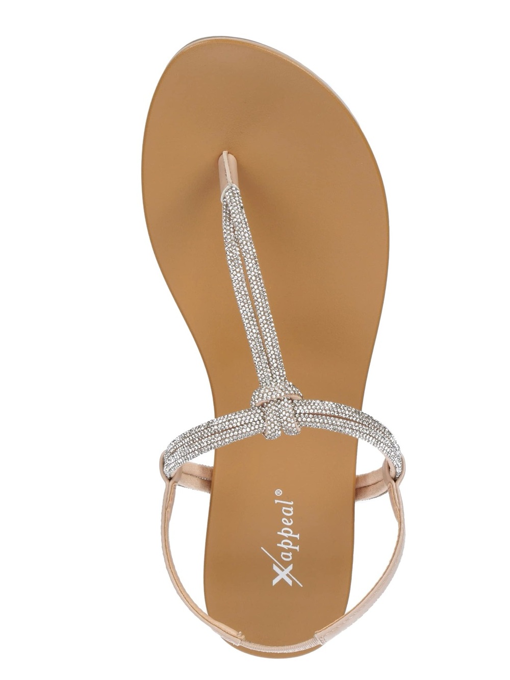 Xappeal Women's Tan Sandal with Silver Rhinestone T-Strap
